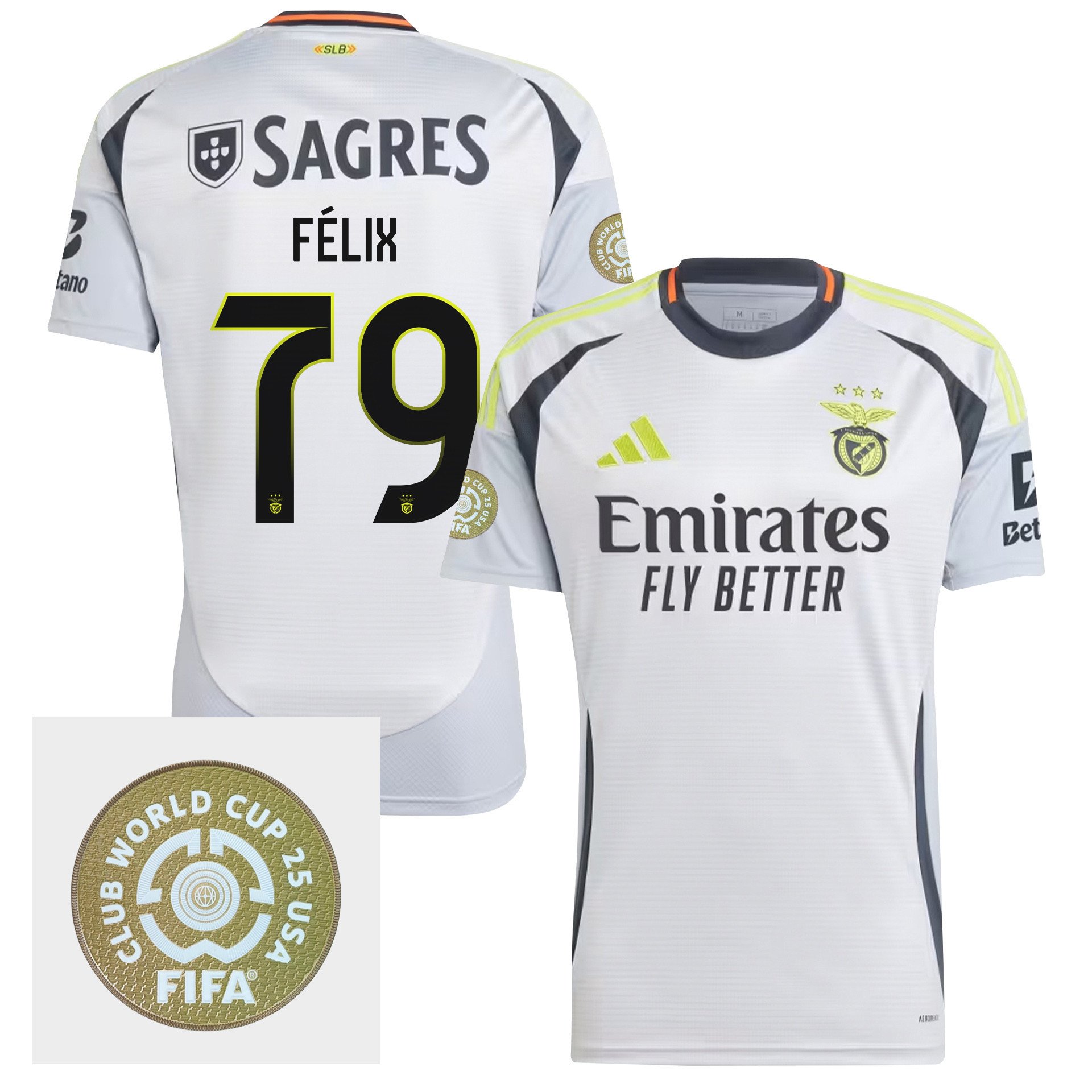 Hugo Flix 79 S.L. Benfica 2024/25 FIFA Club World Cup 25 USA Patch Third Men Jersey - White