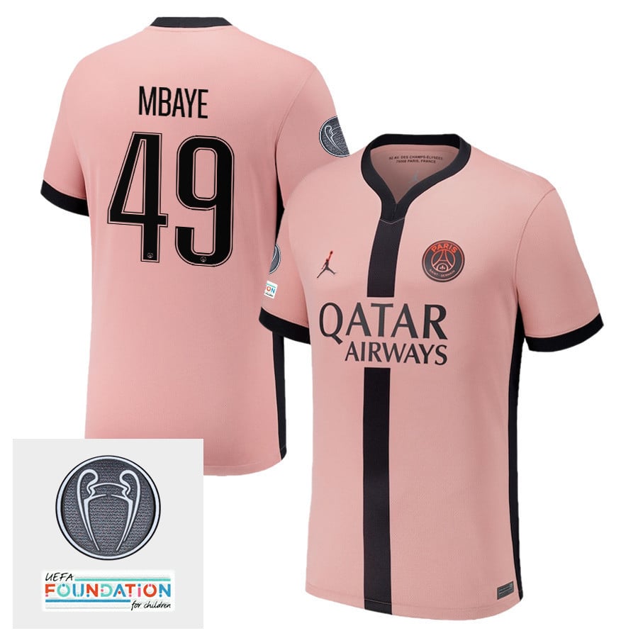 Ibrahim Mbaye 49 Paris Saint-Germain UEFA Champions League Titleholder 2024/25 Third Men Jersey - Pink