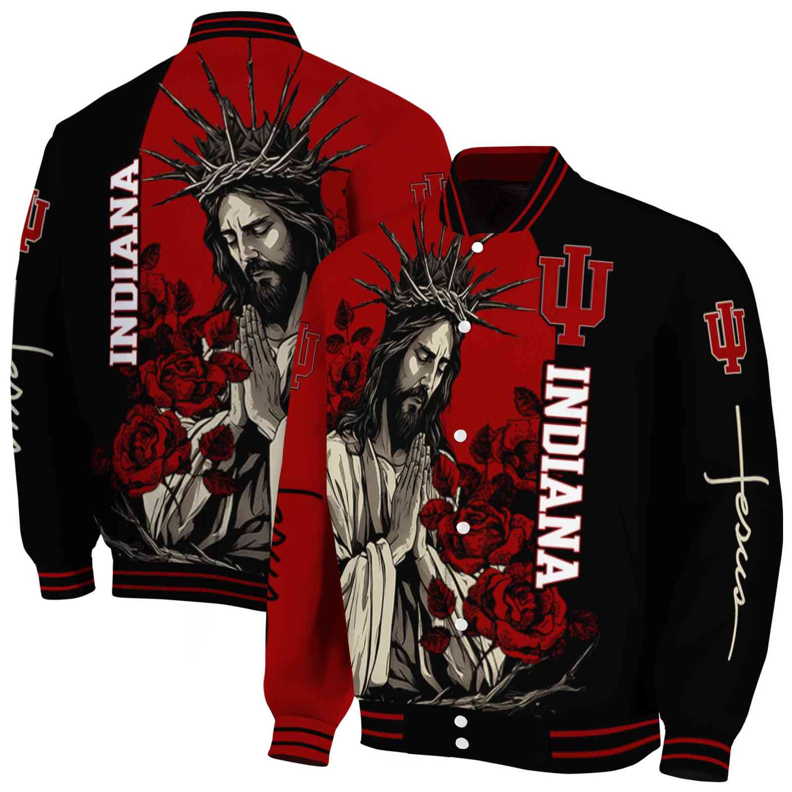 Indiana Hoosiers NCAA Hands In Prayer Red Black Jacket Custom For Football Fans