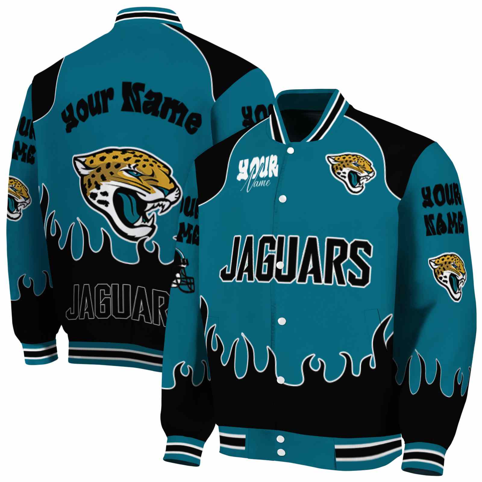 Jacksonville Jaguars Fire Graphic Teal NCAA Jacket Custom For Football Fans