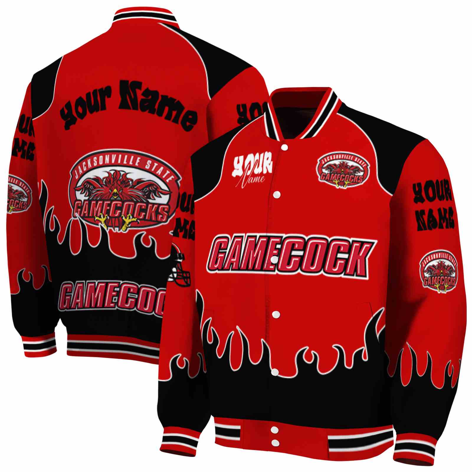 Jacksonville State Gamecocks Fire Graphic Red NCAA Jacket Customized For Football Fans