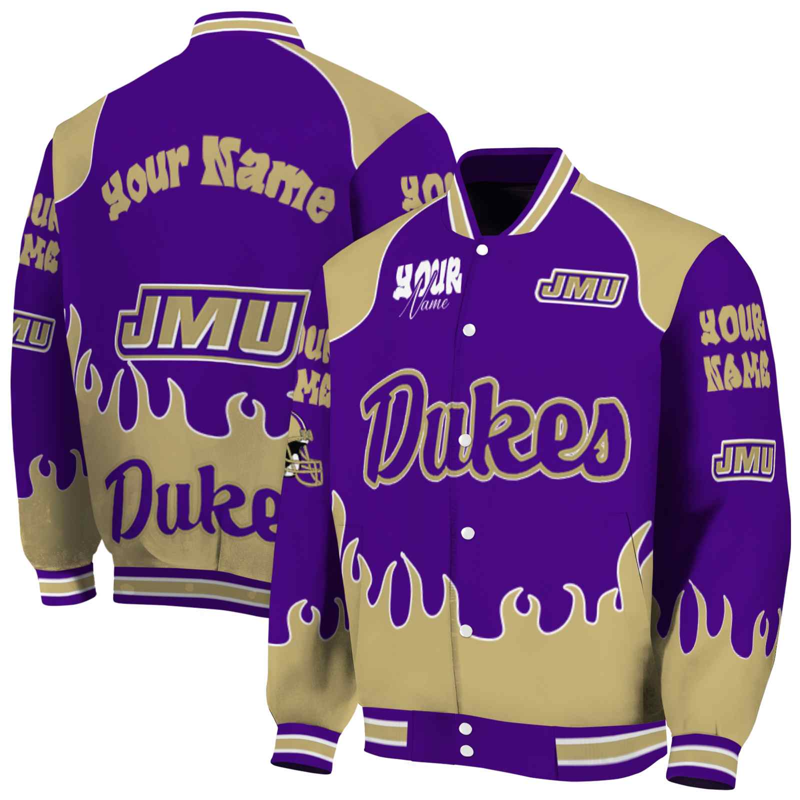 James Madison Dukes Fire Graphic Purple NCAA Jacket Personalized For Football Fans