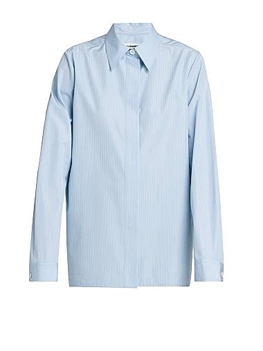 Jil Sander Relaxed Cotton Striped Shirt Sunny Sky