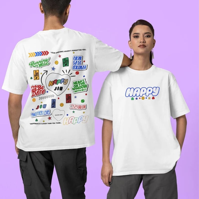 Jin Happy Album Shirt Front & Back Light Color Tracklist Shirt