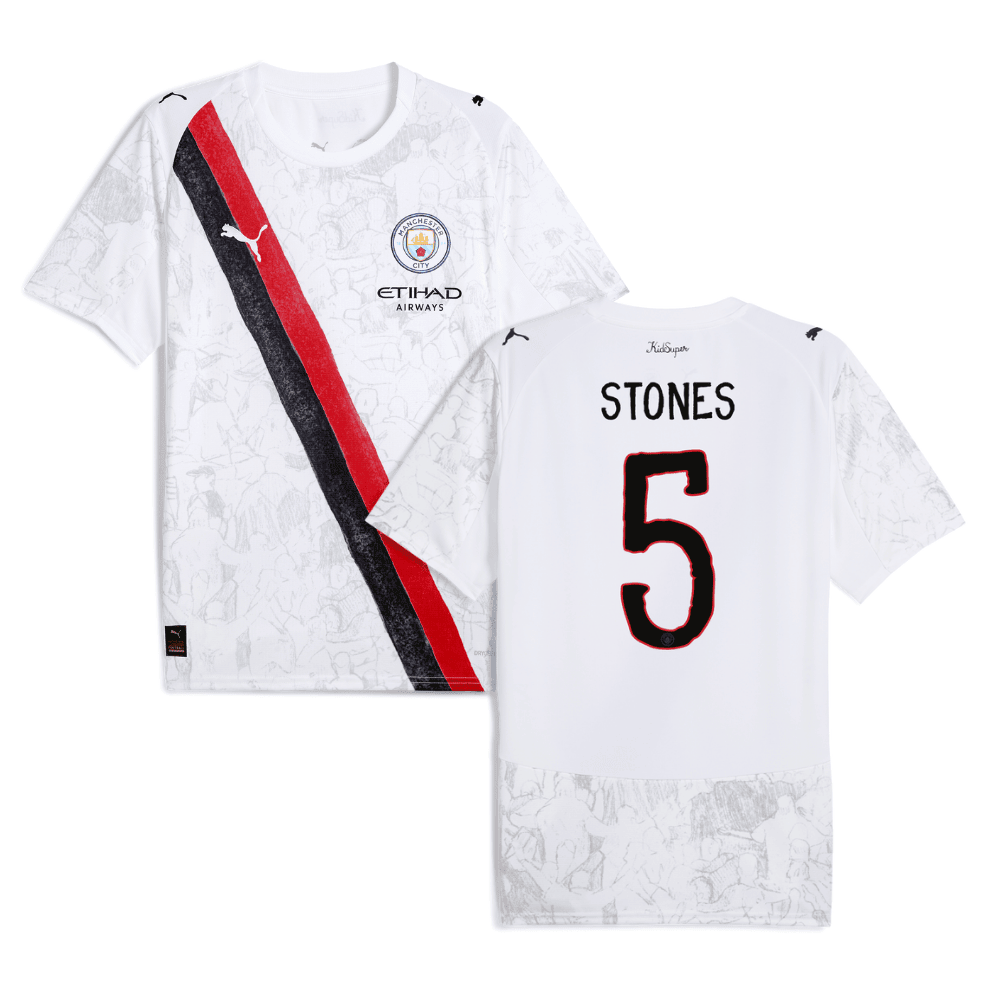 John Stones 5 Manchester City x KidSuper 2025/26 Men Jersey - White