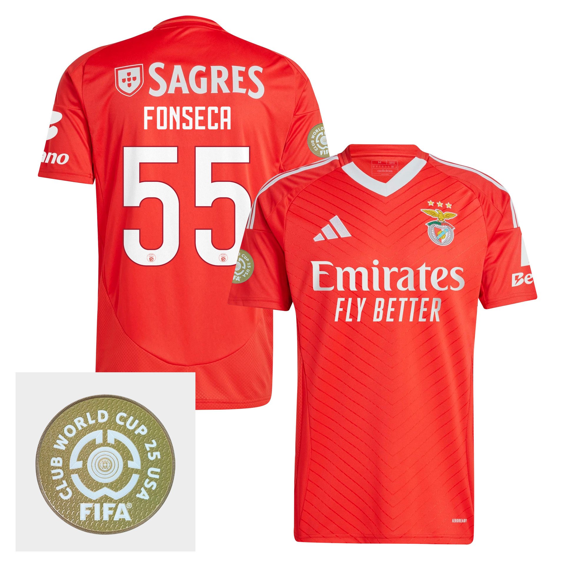 Joo Fonseca 55 S.L. Benfica 2024/25 FIFA Club World Cup 25 USA Patch Home Men Jersey - Red
