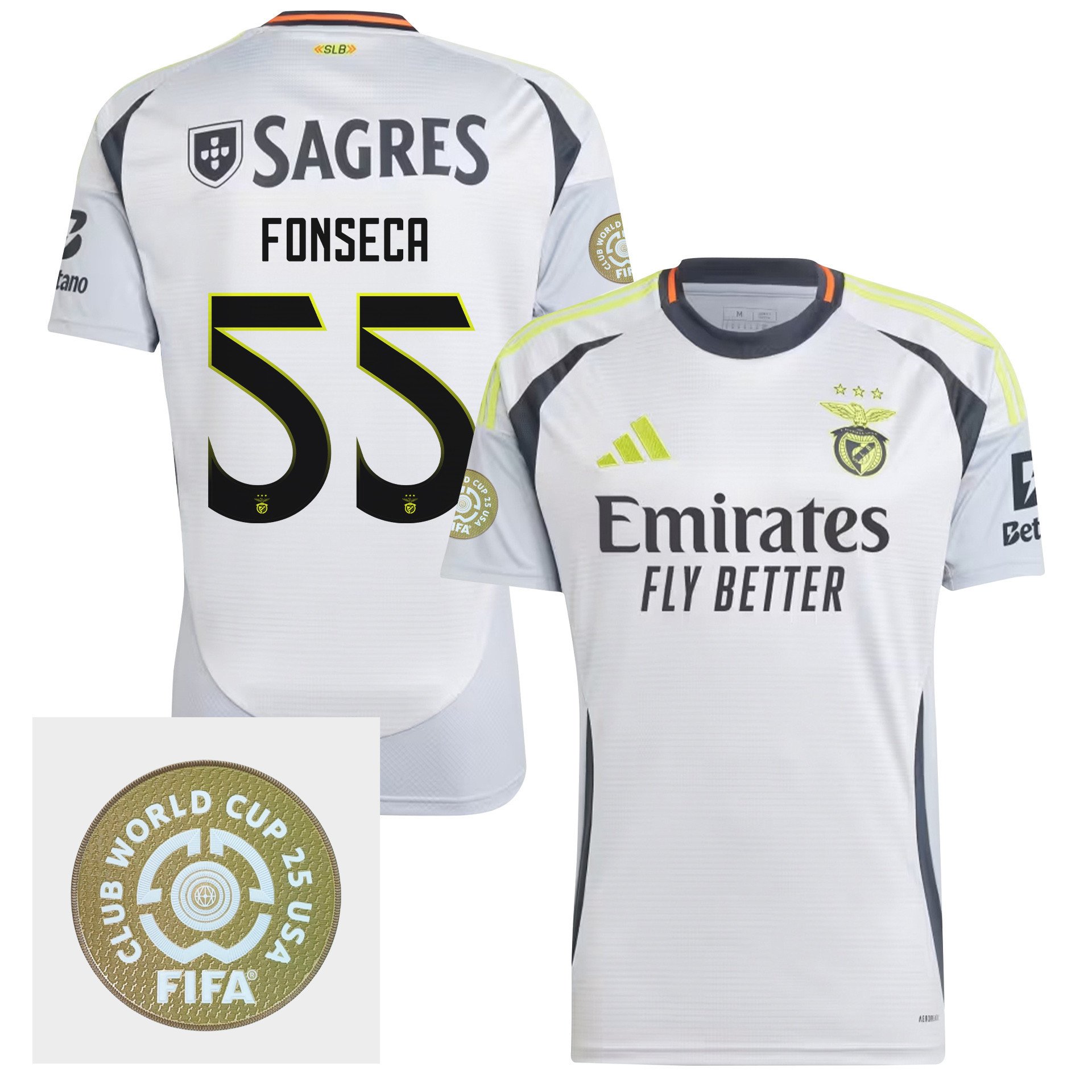 Joo Fonseca 55 S.L. Benfica 2024/25 FIFA Club World Cup 25 USA Patch Third Men Jersey - White