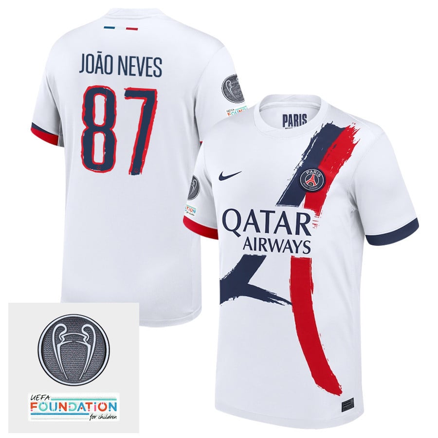 Joo Neves 87 Paris Saint-Germain UEFA Champions League Titleholder 2024/25 Away Men Jersey - White