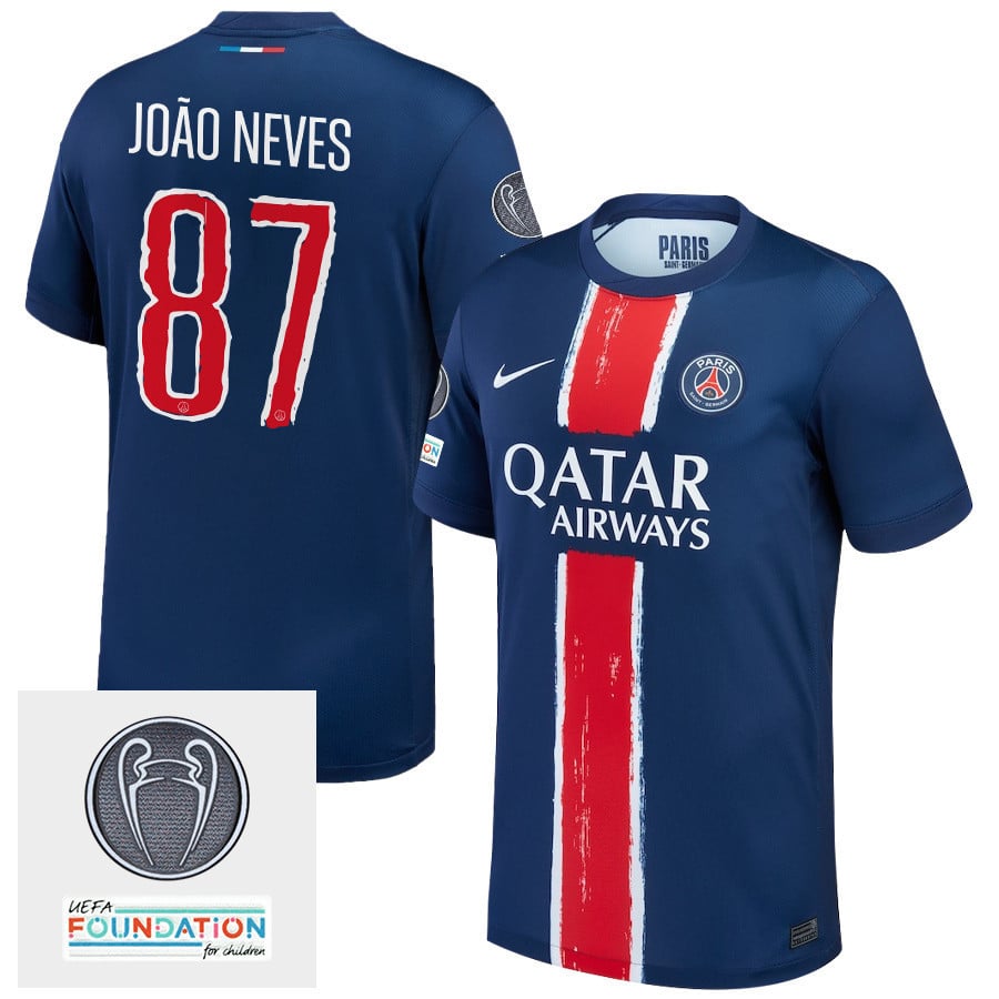 Joo Neves 87 Paris Saint-Germain UEFA Champions League Titleholder 2024/25 Home Men Jersey - Navy