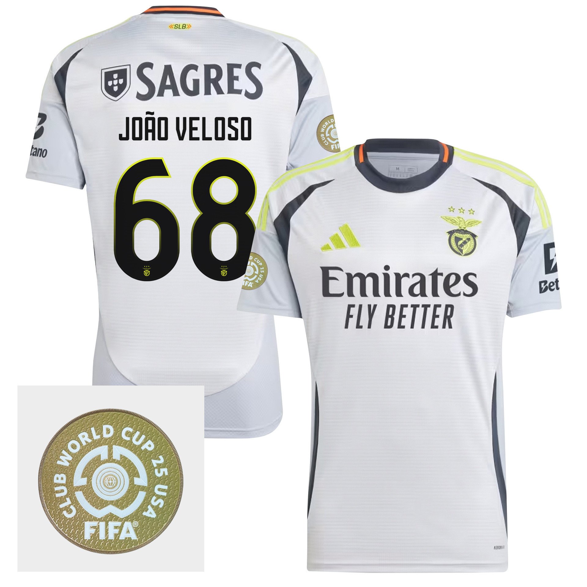 Joo Veloso 68 S.L. Benfica 2024/25 FIFA Club World Cup 25 USA Patch Third Men Jersey - White