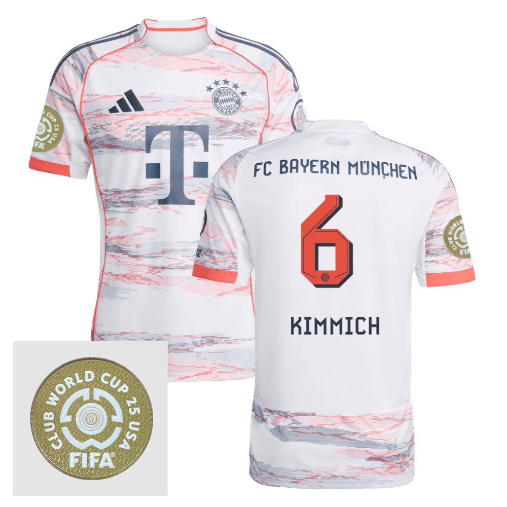 Joshua Kimmich 6 Bayern Munich 2025/26 FIFA Club World Cup 25 USA Patch Away Men Jersey - White
