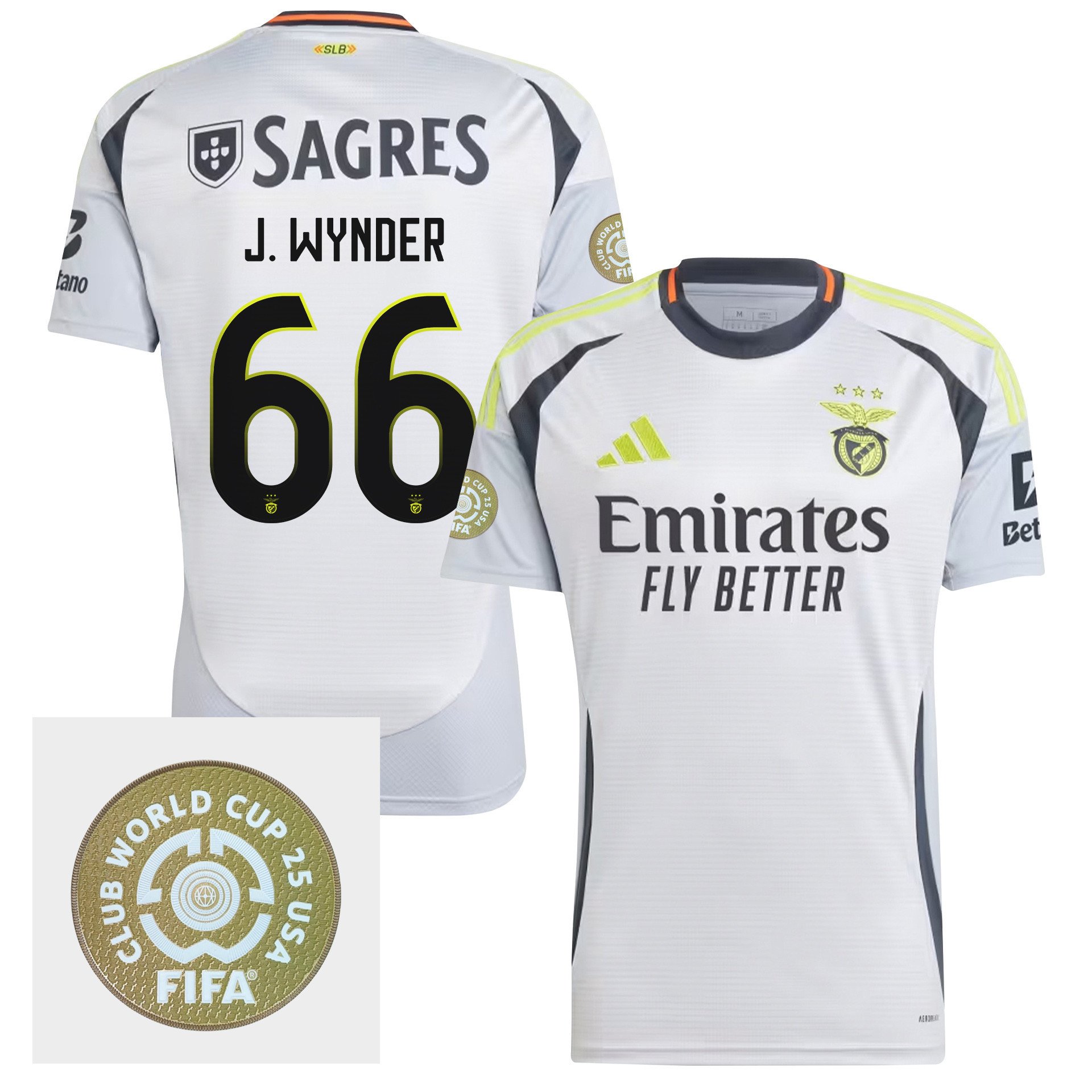 Joshua Wynder 66 S.L. Benfica 2024/25 FIFA Club World Cup 25 USA Patch Third Men Jersey - White