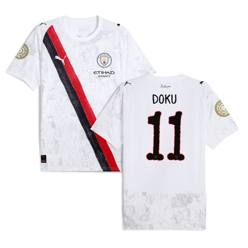 Jrmy Doku 11 Manchester City x KidSuper 2025/26 FIFA Club World Cup 25 USA Patch Men Jersey - White