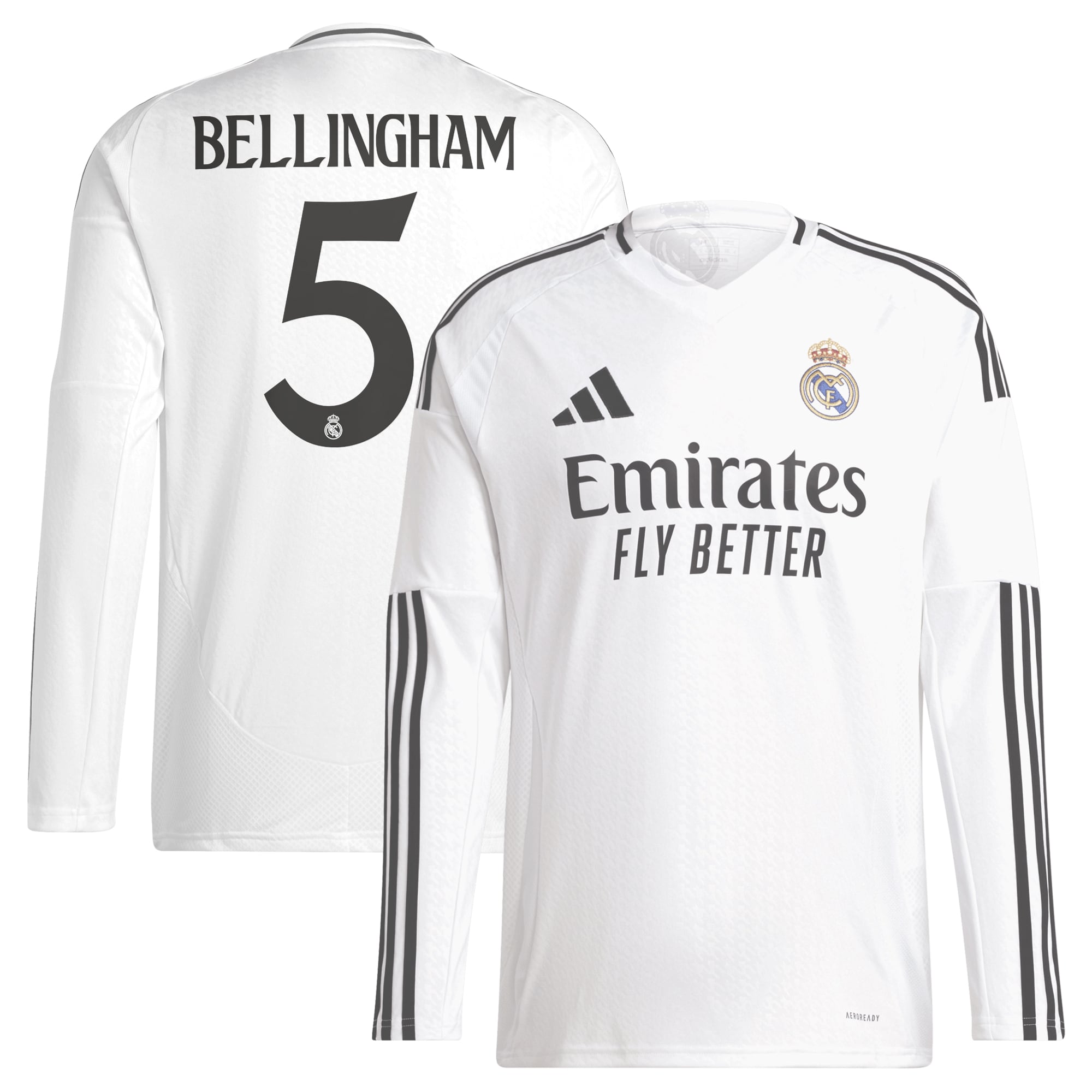 Jude Bellingham Real Madrid adidas 2024/25 Home Replica Long Sleeve Player Jersey - White