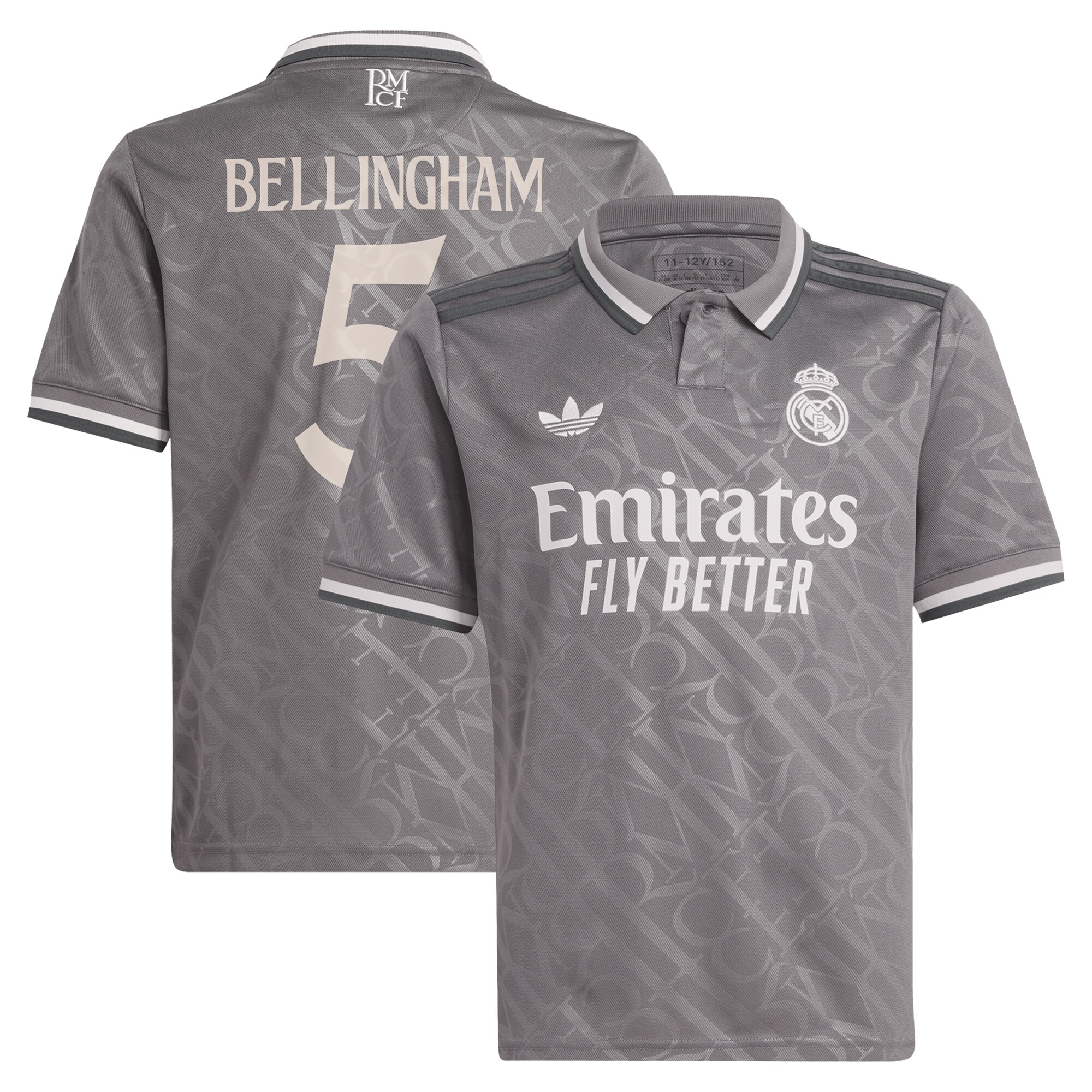 Jude Bellingham Real Madrid adidas Originals Youth 2024/25 Third Replica Player Jersey - Charcoal