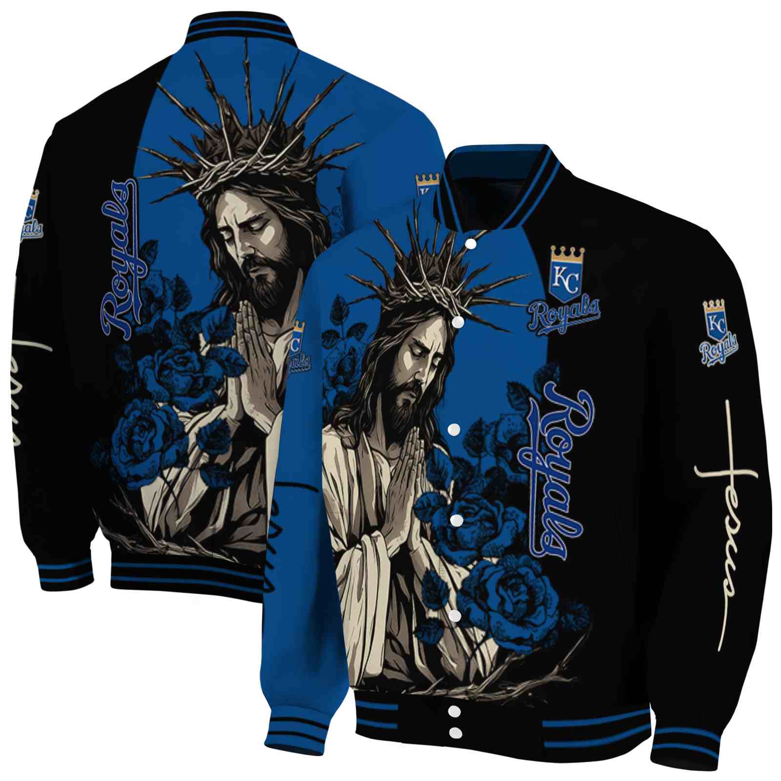 Kansas City Royals MLB Hands In Prayer Royal Blue Black Jacket Custom Gift For Sport Team Fans 