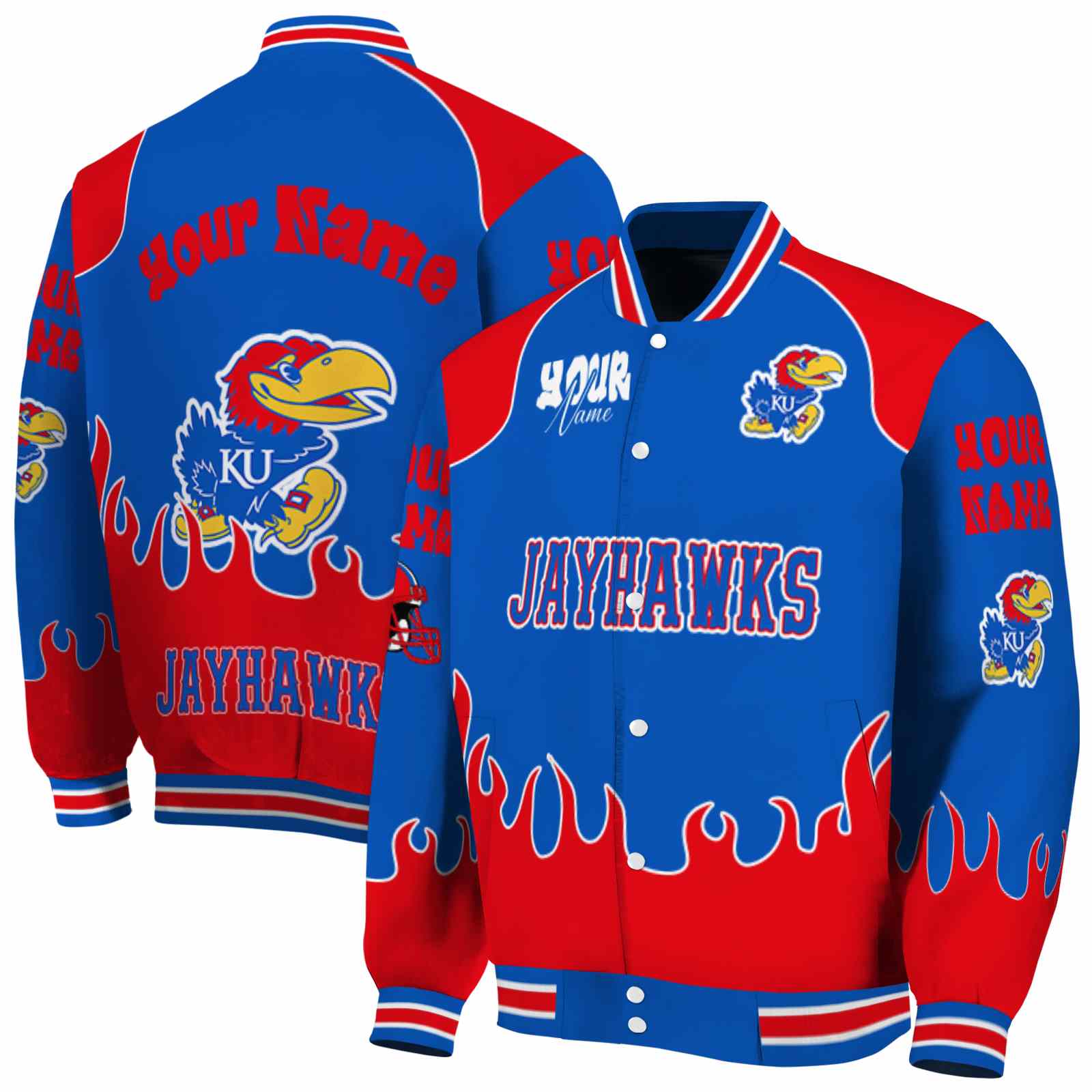 Kansas Jayhawks Fire Graphic Blue NCAA Jacket Customized For Football Fans