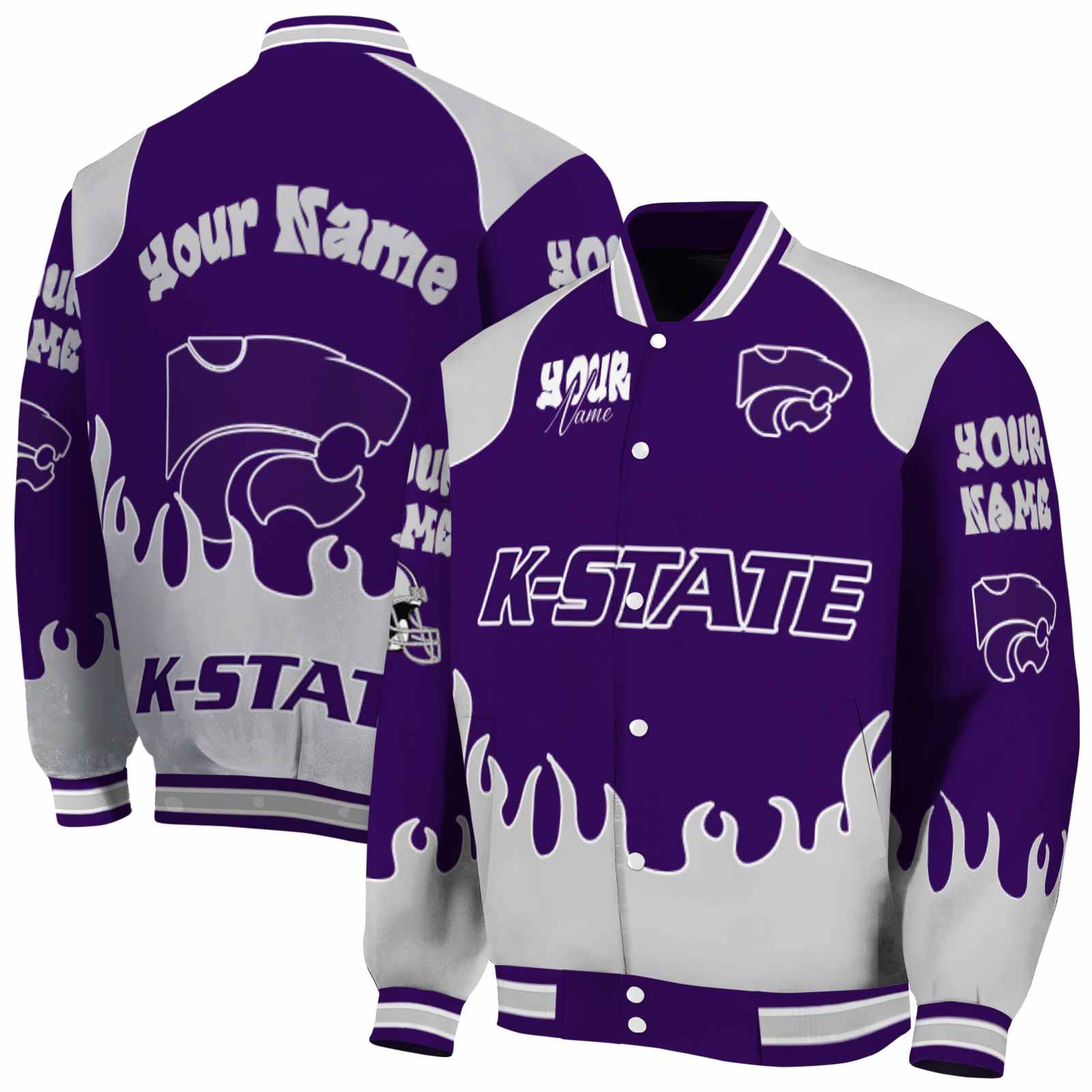 Kansas State Wildcats Fire Graphic Purple NCAA Jacket Personalized For Football Fans