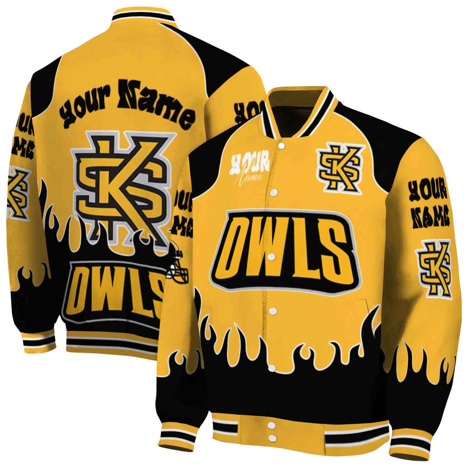Kennesaw State Owls Fire Graphic Gold NCAA Jacket Custom For Football Fans