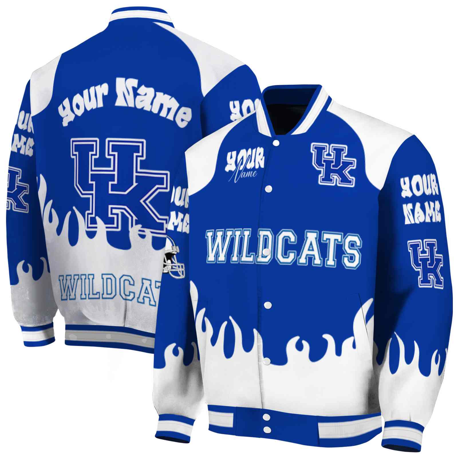 Kentucky Wildcats Fire Graphic Blue NCAA Jacket Personalized For Football Fans