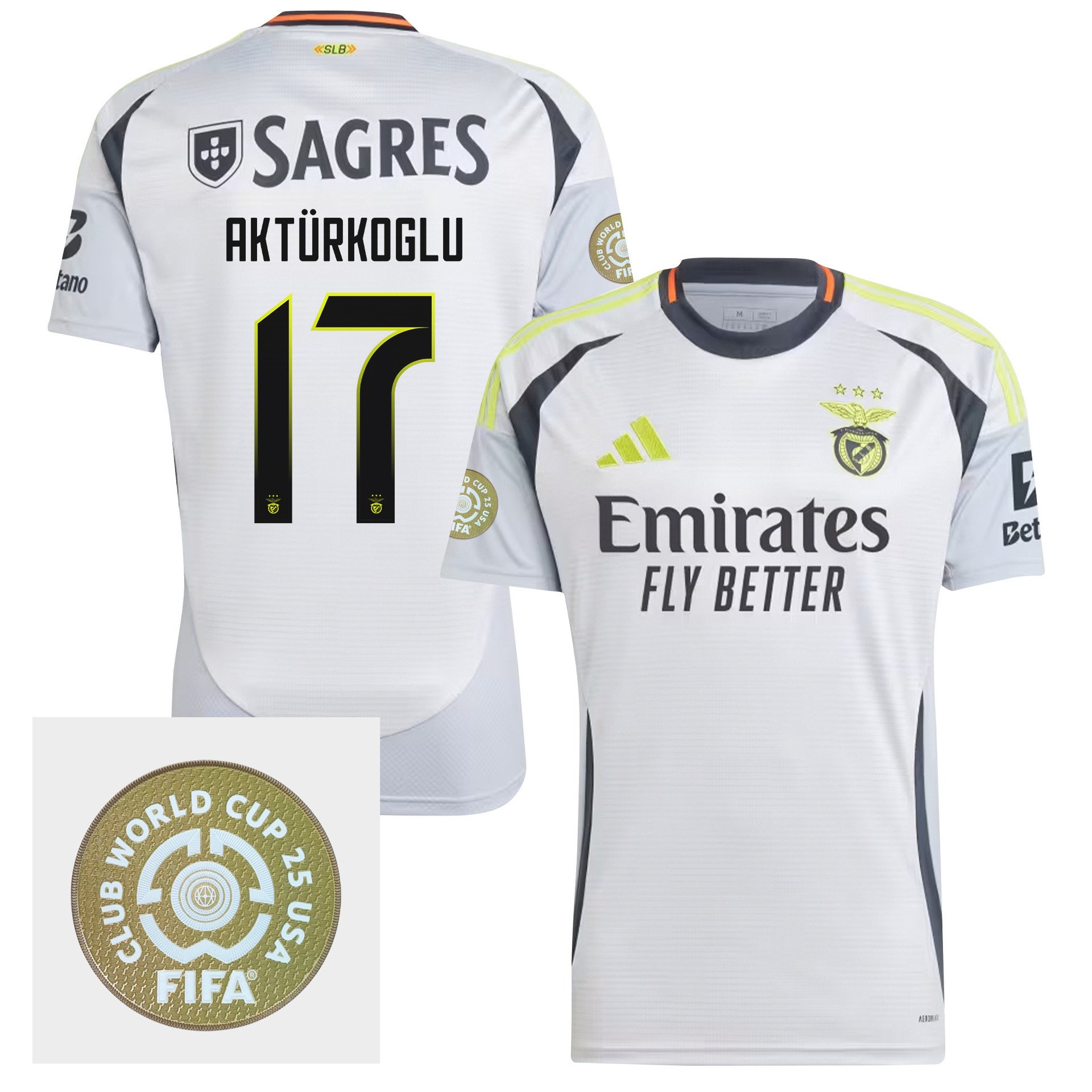 Kerem Aktrkoglu 17 S.L. Benfica 2024/25 FIFA Club World Cup 25 USA Patch Third Men Jersey - White