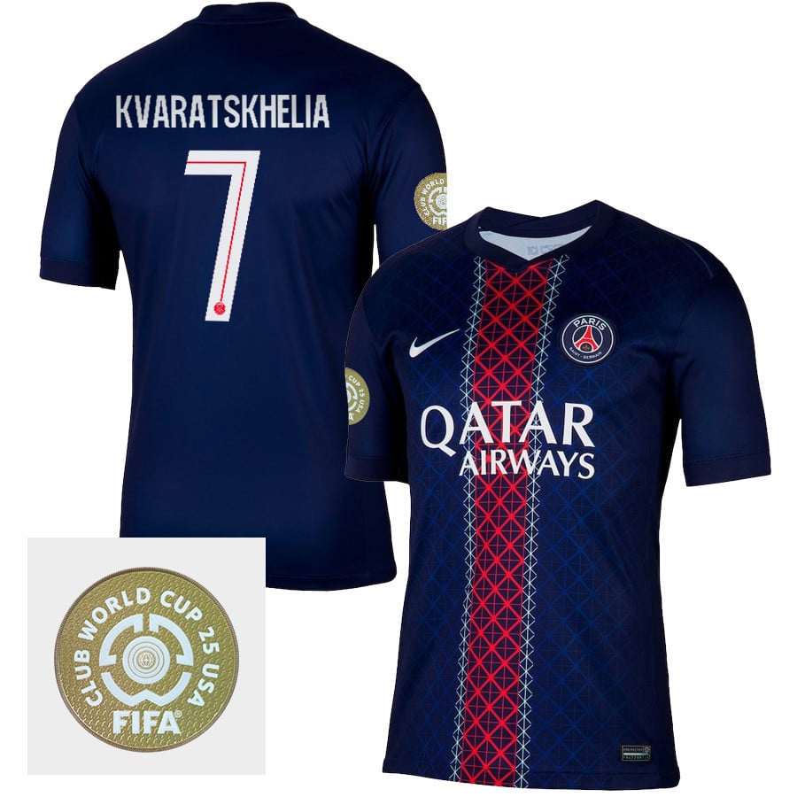 Khvicha Kvaratskhelia 7 Paris Saint-Germain 2025/26 FIFA Club World Cup 25 USA Patch Home Men Jersey - Navy