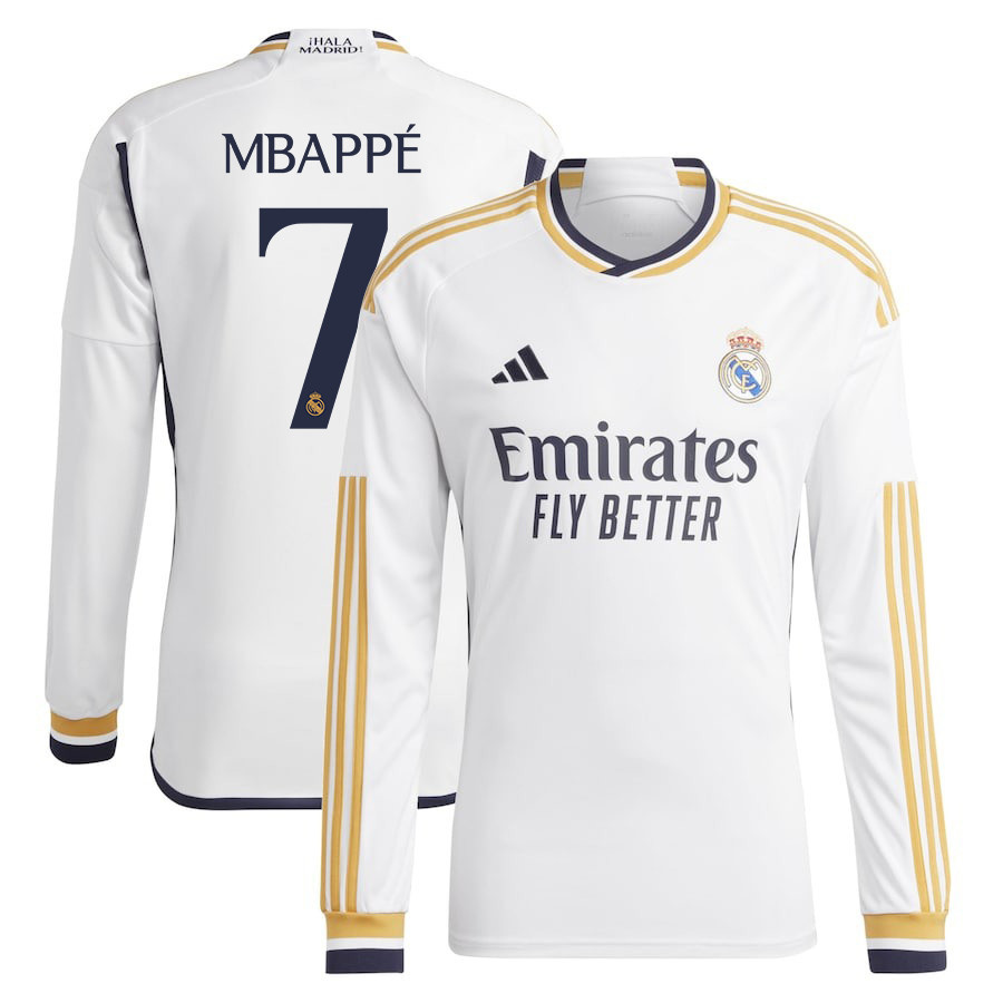 Kylian Mbappe 7 Real Madrid 2023-24 Home Jersey - Long Sleeve