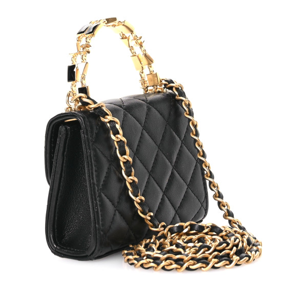Lambskin Enamel Quilted Mini Top Handle Flap Black - Image 3