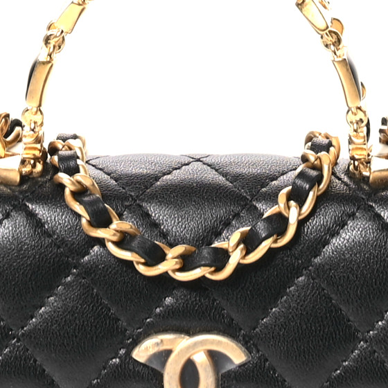 Lambskin Enamel Quilted Mini Top Handle Flap Black - Image 8