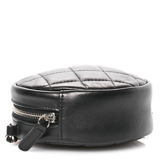 Lambskin Quilted Round Clutch With Chain Black - Image 4