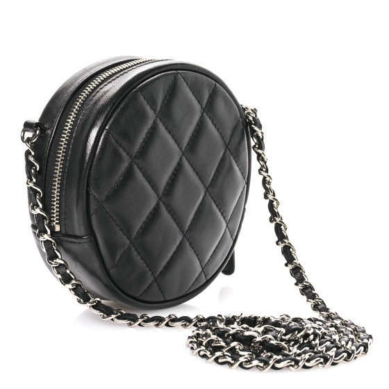 Lambskin Quilted Round Clutch With Chain Black - Image 3