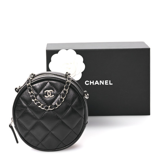 Lambskin Quilted Round Clutch With Chain Black - Image 11