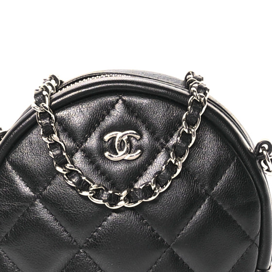 Lambskin Quilted Round Clutch With Chain Black - Image 8