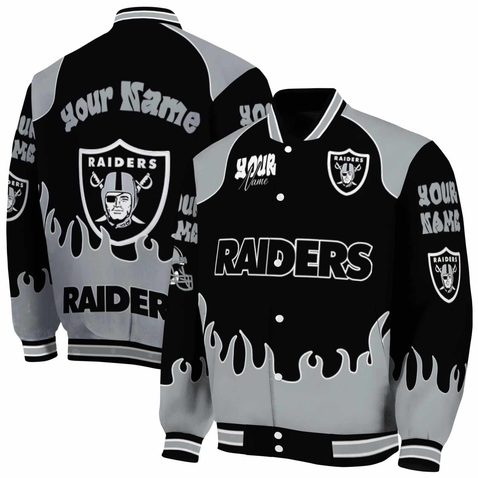 Las Vegas Raiders Fire Graphic Black NCAA Jacket Personalized For Football Fans