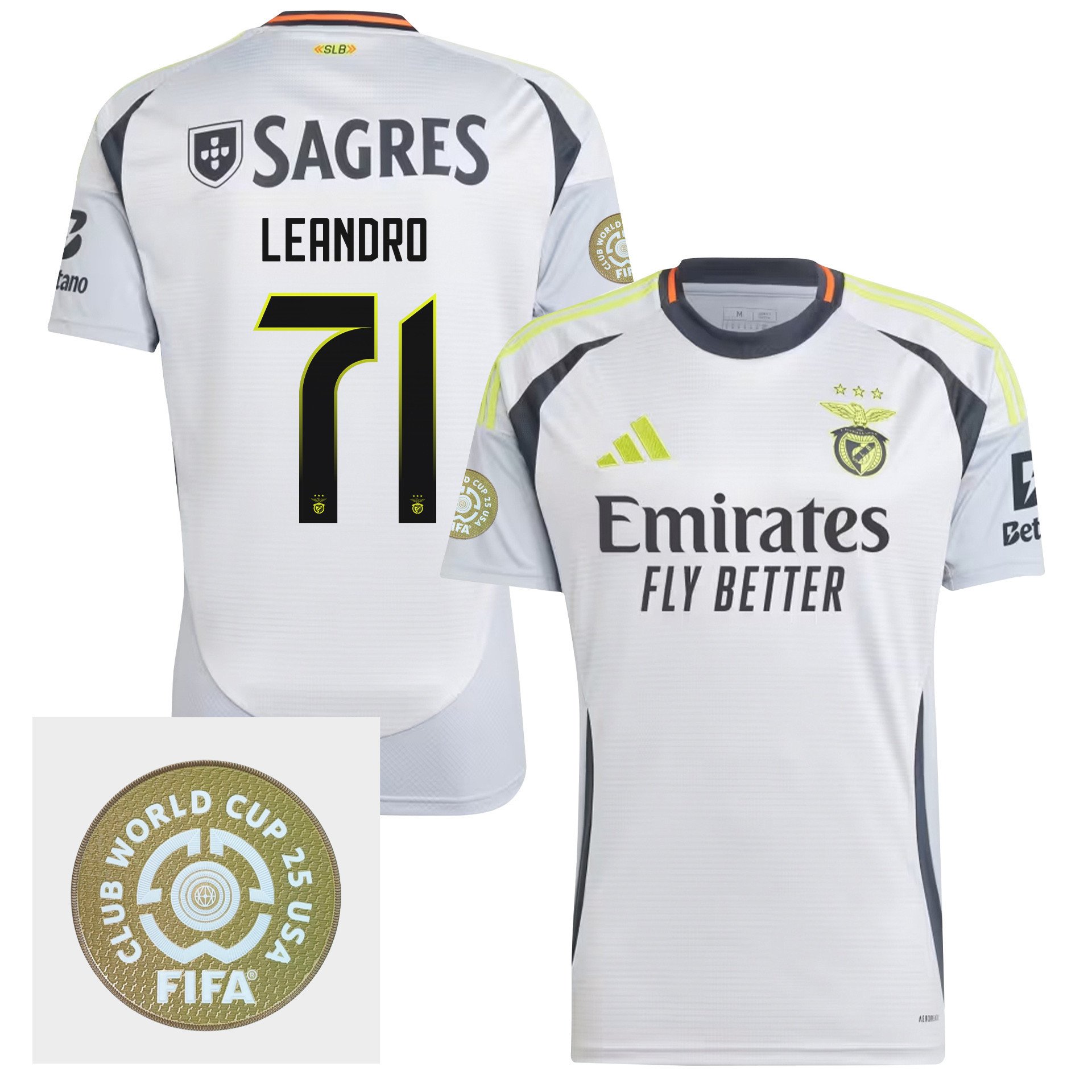 Leandro Santos 71 S.L. Benfica 2024/25 FIFA Club World Cup 25 USA Patch Third Men Jersey - White
