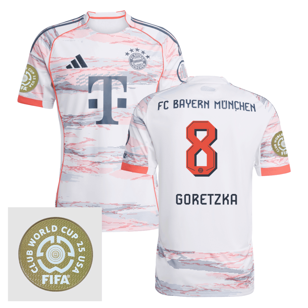Leon Goretzka 8 Bayern Munich 2025/26 FIFA Club World Cup 25 USA Patch Away Men Jersey - White