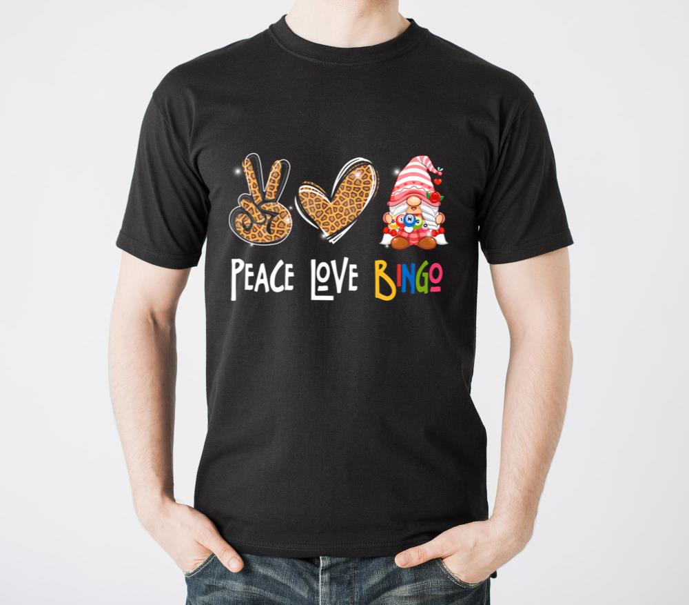 Leopard Peace Love Bingo Funny Gnome Bingo Game Lo - Unisex Standard T-Shirt