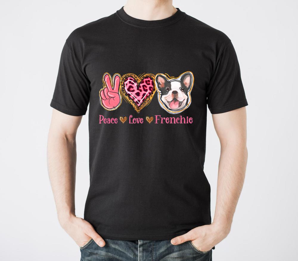 Leopard Peace Love Frenchie Funny Dog Mom Mothers1 - Unisex Standard T-Shirt