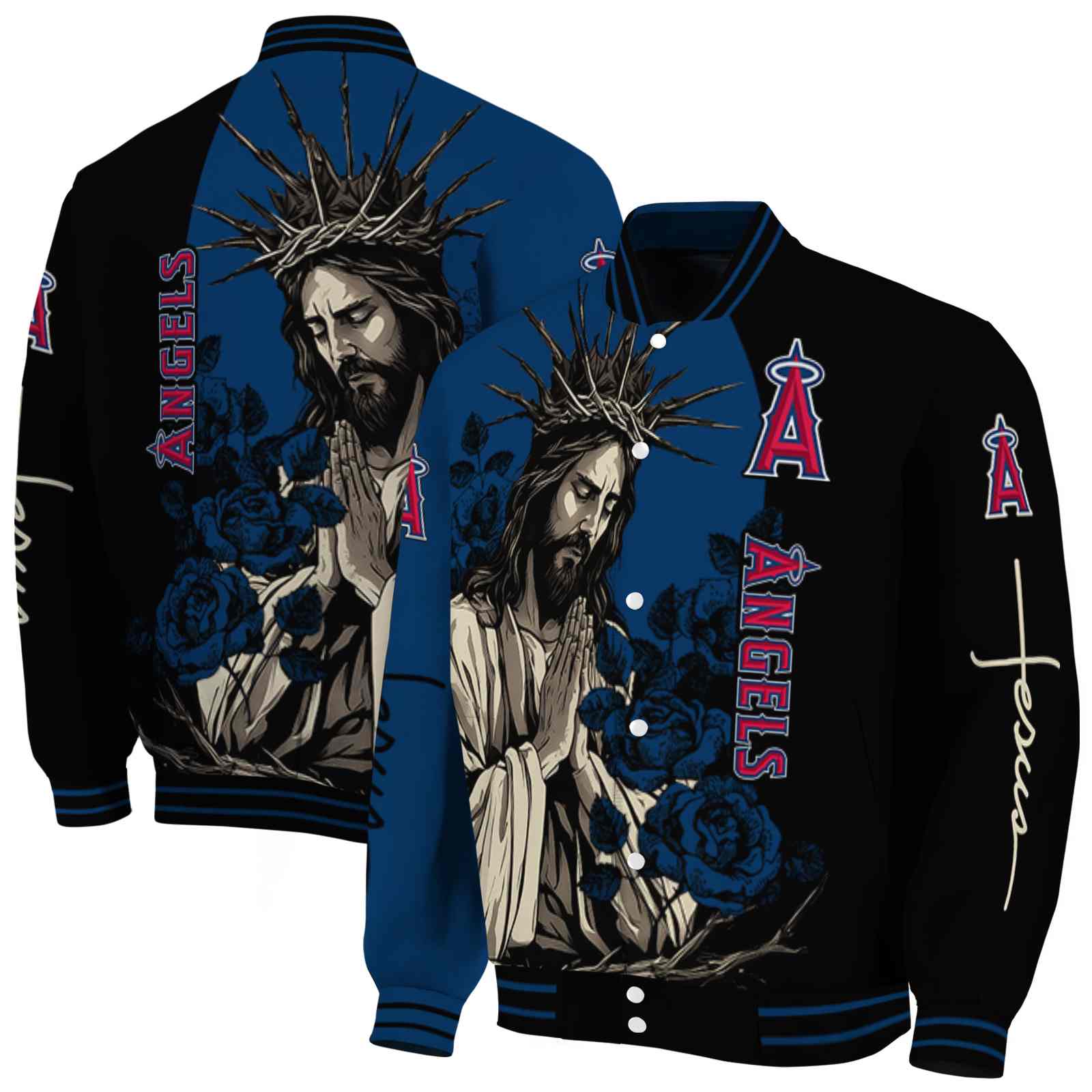 Los Angeles Angels MLB Hands In Prayer Blue Black Jacket Custom Gift For Sport Team Fans 