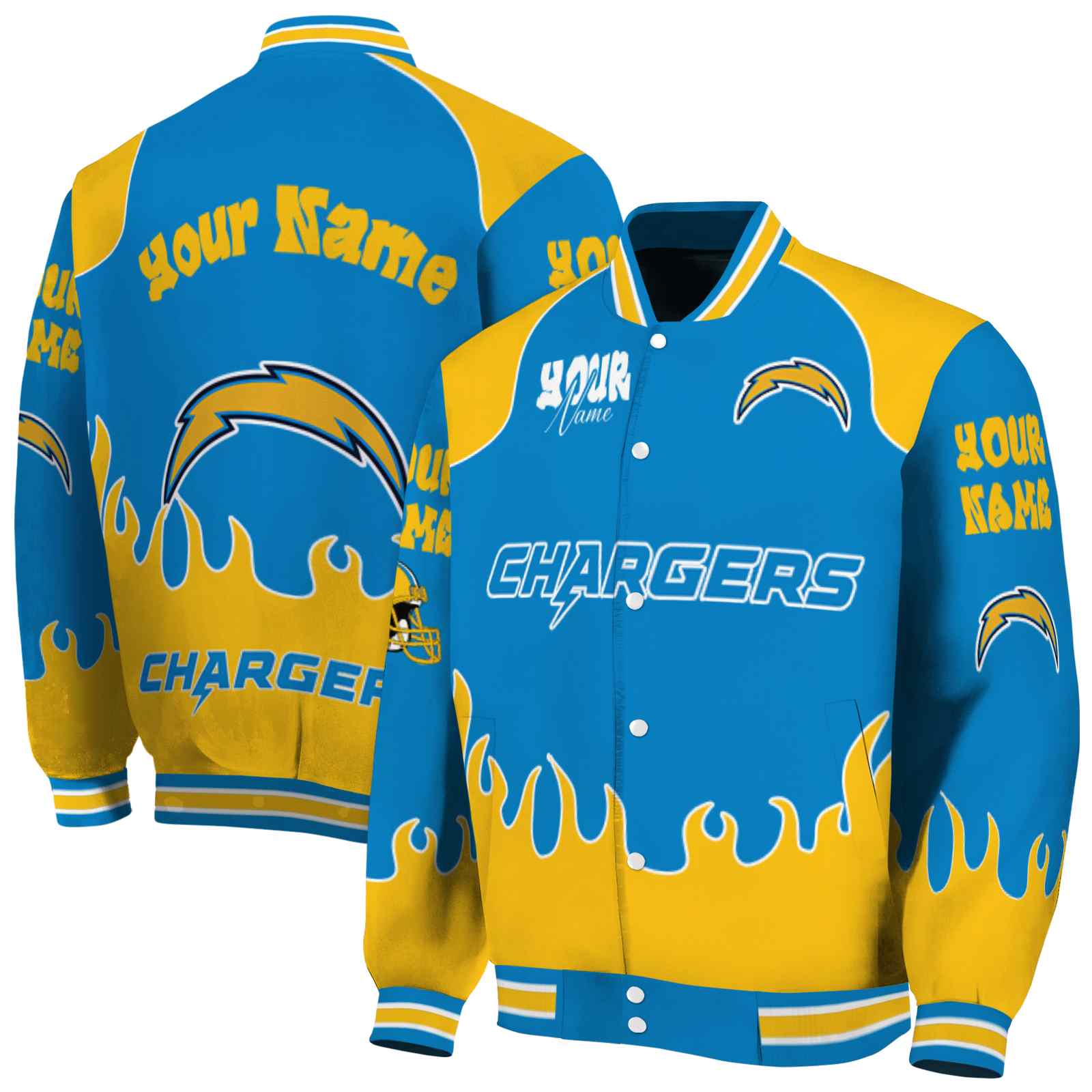Los Angeles Chargers Fire Graphic Blue NCAA Jacket Customized For Football Fans