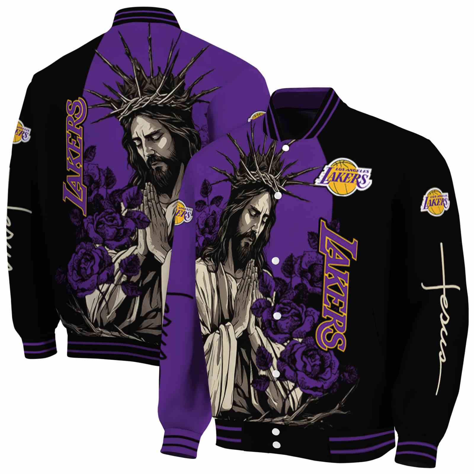 Los Angeles Lakers NBA Hands In Prayer Purple Black Jacket Custom Gift For Sport Team Fans 
