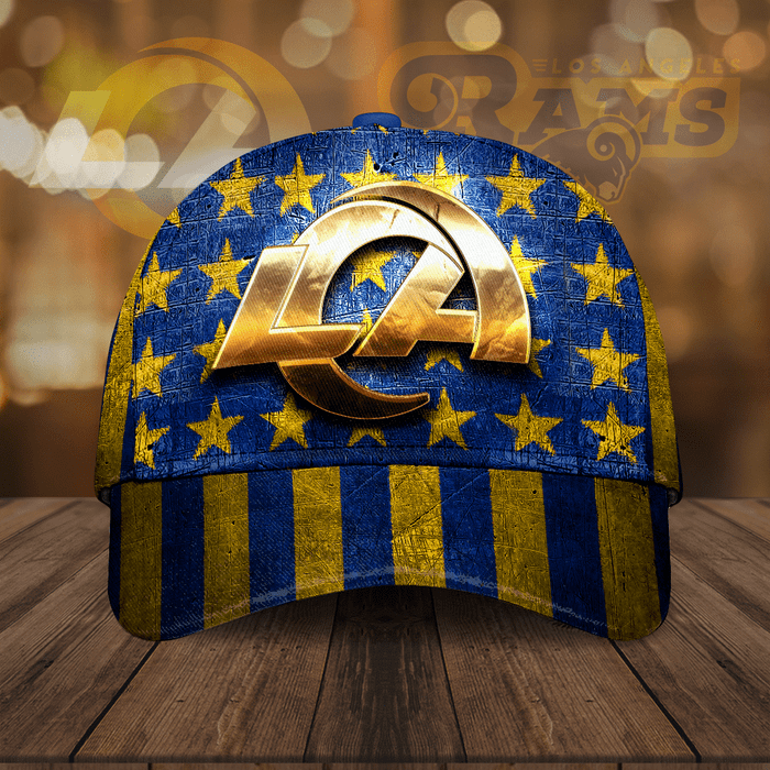 Los Angeles Rams USA Flag Golden Stars Classic Baseball Cap Blue CNI2155
