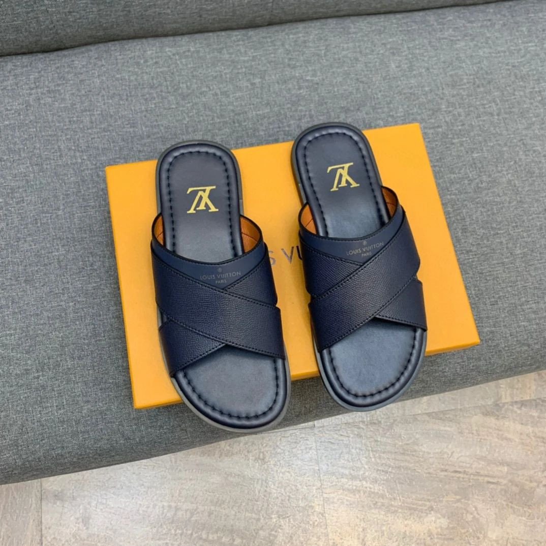 Louis Vuitton Cross Strap Slippers In Dark Blue