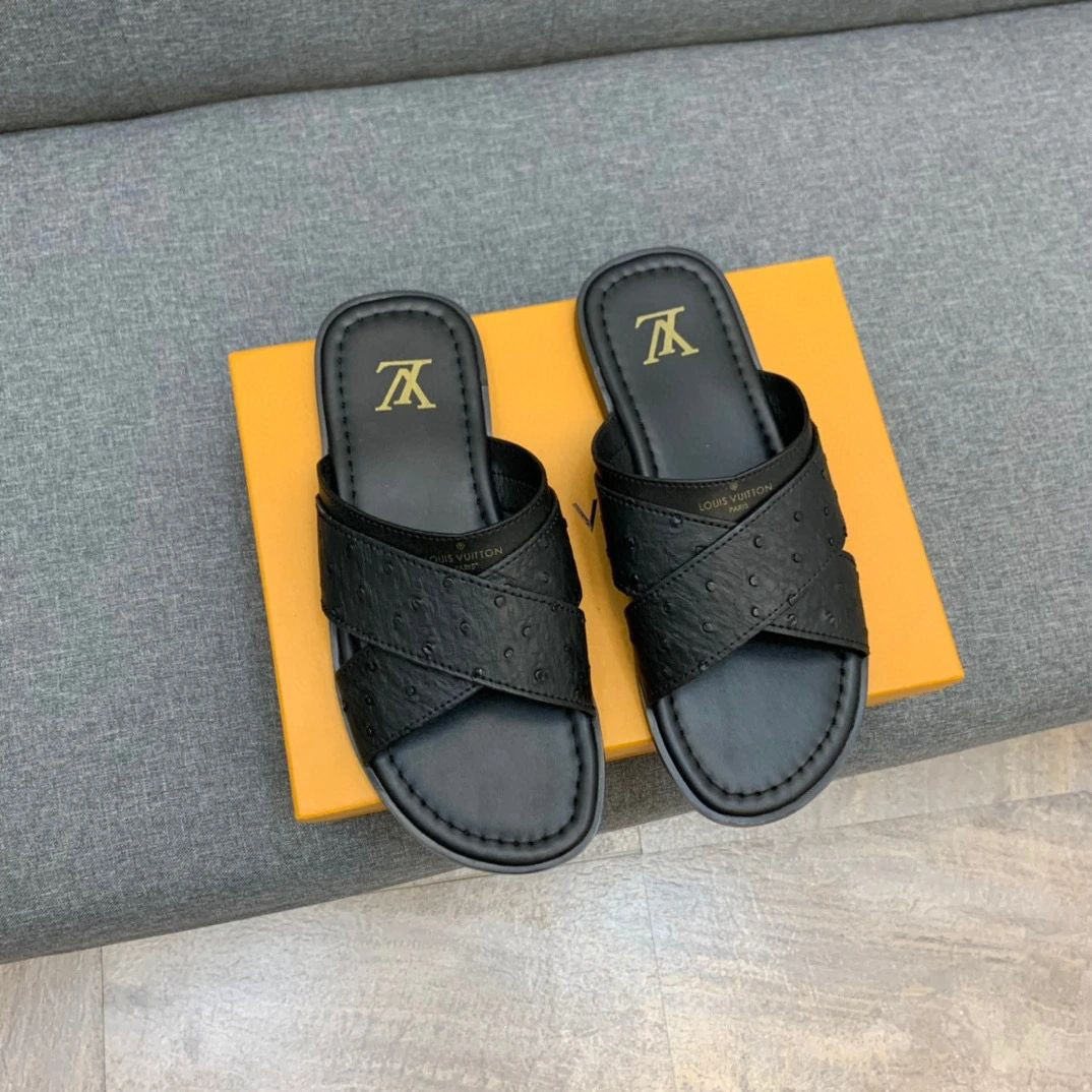 Louis Vuitton Cross Strap Spotted Slippers In Black
