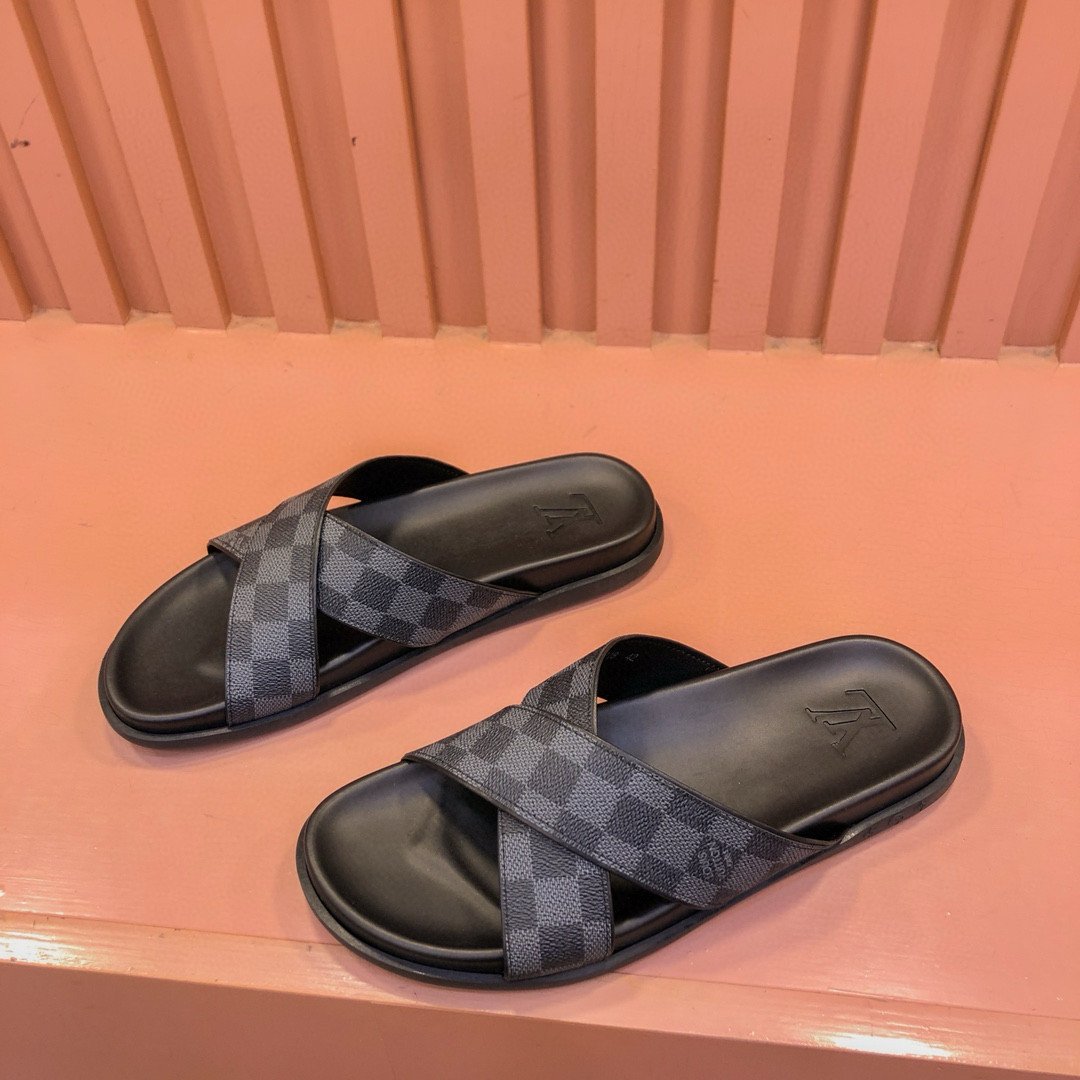 Louis Vuitton Cross Straps Mule Slide In Black Damier
