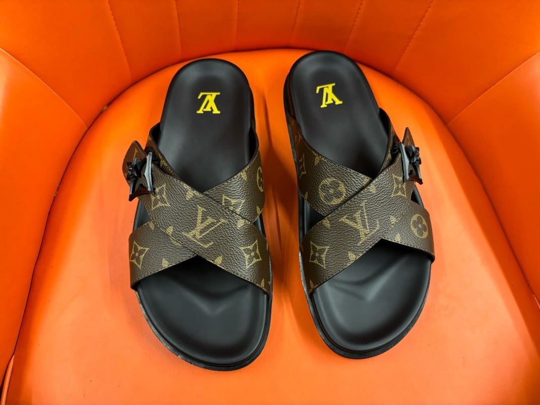 Louis Vuitton Cross Straps Mule Slide In Khaki Green Monogram