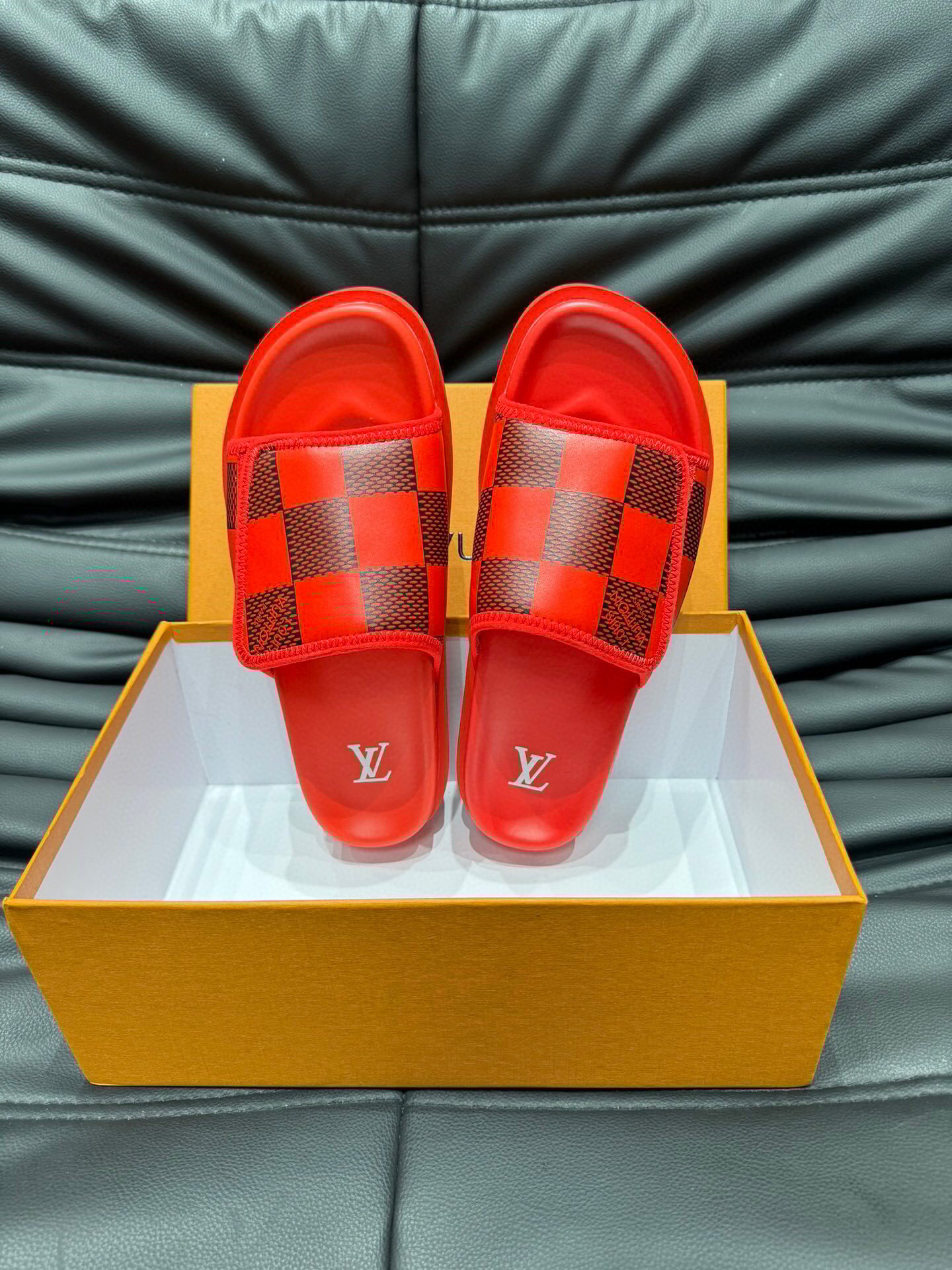 Louis Vuitton Damier Miami Mule Slides In Red