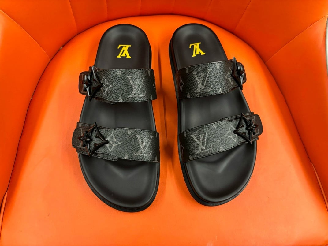 Louis Vuitton Double Straps Mule Slide In Black Monogram