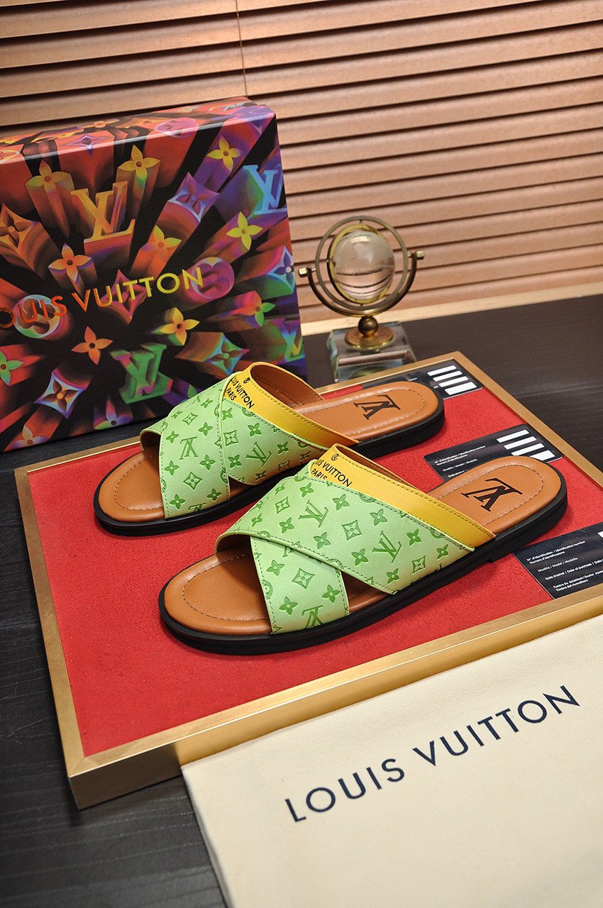 Louis Vuitton Foch Mule Slide In Green, Men