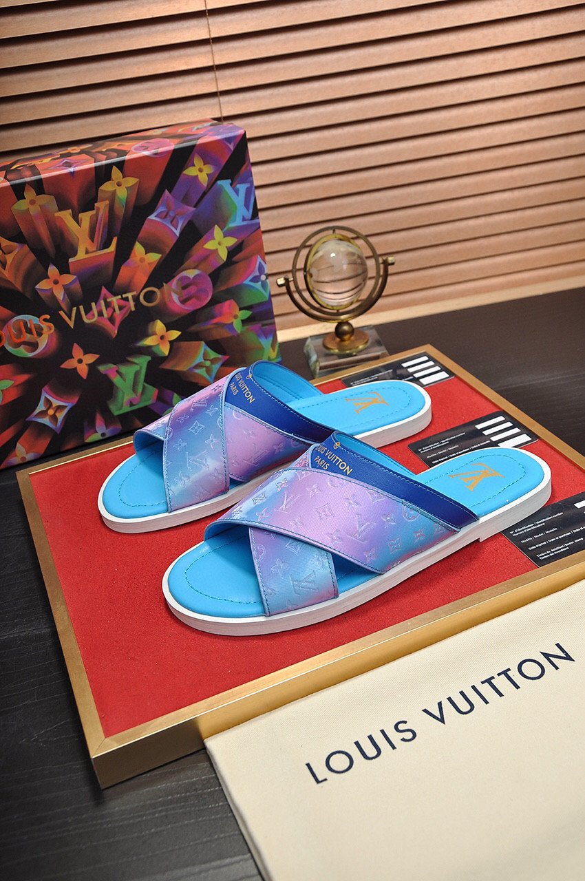 Louis Vuitton Foch Mule Slide In Ombre Blue, Men